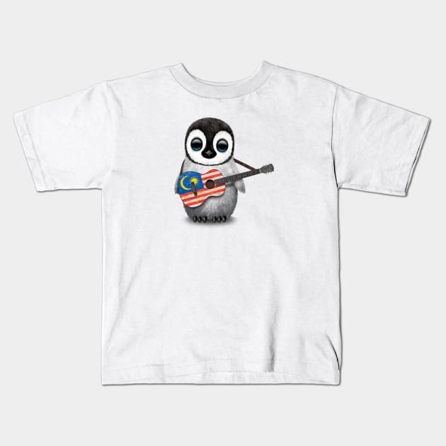 Baby Penguin Playing Malaysian Flag Guitar Kids T-Shirt by jeffbartels